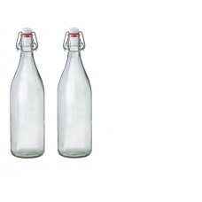 Facetted  Glass Bottle with Stainless Steel Shackled Ceramic Closure .1 Litre..Set of 2